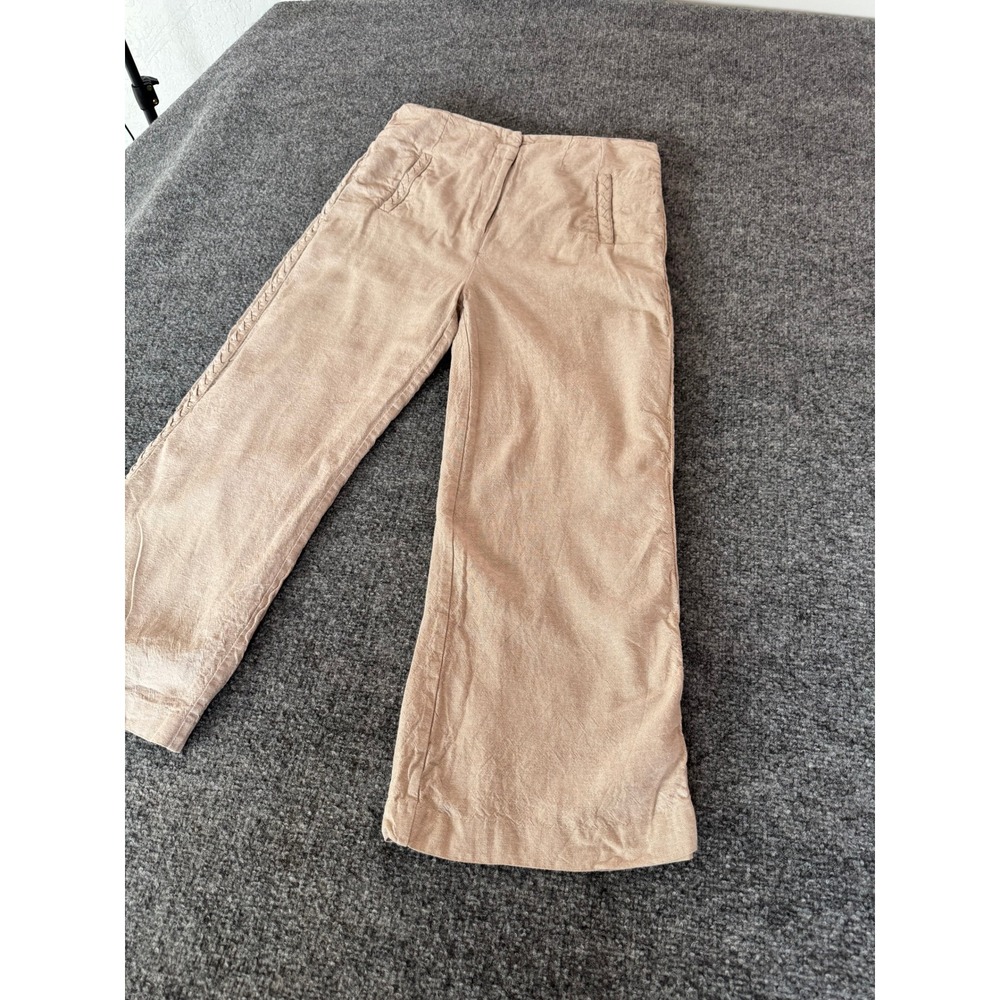 Jason Wu Tan Wide Leg Cropped Pants High Waist Linen Braided Detail Casual SZ 6 - Picture 3 of 16